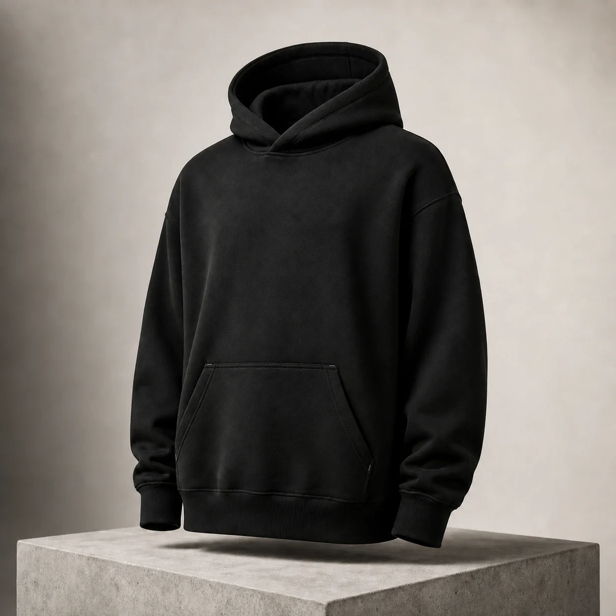 Hoodie negro oversized VELZORI en estudio